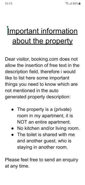 NICOLE, not for parties, not a hotel, room with shared bathroom, no kitchen